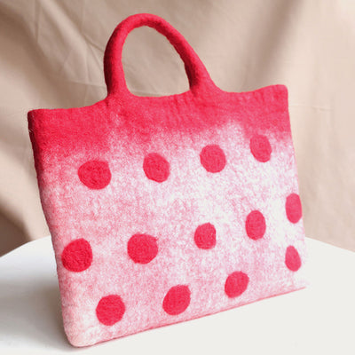 Wool Felt Tote For Women Round Dot Decor Handbag