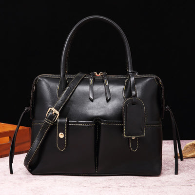 Retro Square Tote For Women Soft Oil Wax Leather Handbag