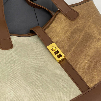 Elegant Color Matching Tote Large Leather Shoulder Purse For Women