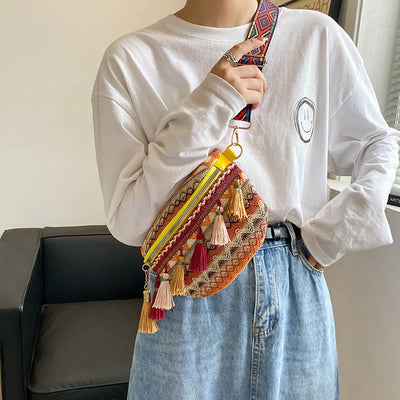 Folk Custom Sling Bag Women Tassel Crossbody Chest Bag