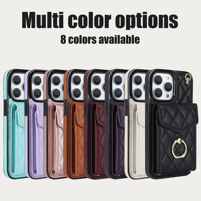 Phone Wallet Case For iPhone 14/15/16 Functional Quilted Crossbody Phone Case
