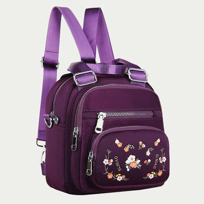 Multi-Compartment Waterproof Embroidery Floral Backpack Daypack Crossbody Bag