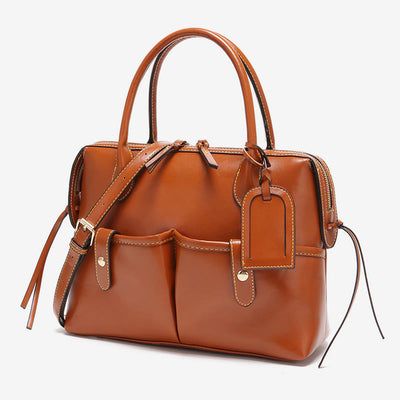 Retro Square Tote For Women Soft Oil Wax Leather Handbag