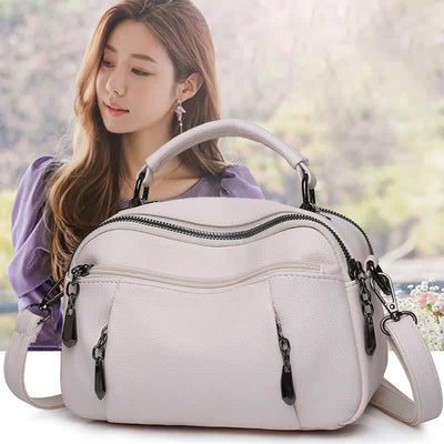 Multi-Pocket Leather Crossbody Purse for Women Small Top Handle Satchel Handbag