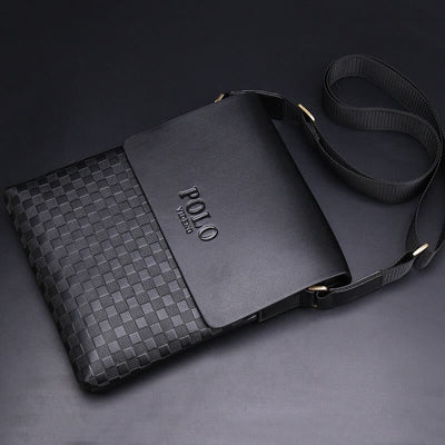 Small Messenger Bag for Men Plaid PU Leather Crossbody Shoulder Bag
