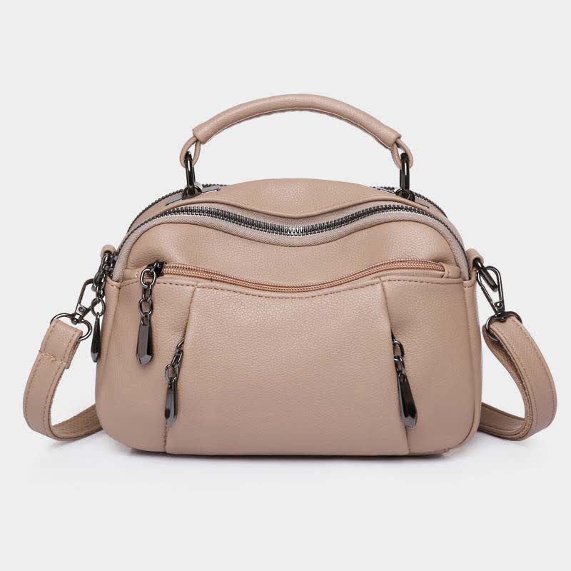 Multi-Pocket Leather Crossbody Purse for Women Small Top Handle Satchel Handbag