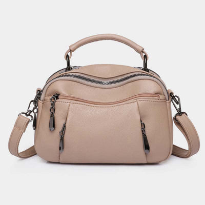 Multi-Pocket Leather Crossbody Purse for Women Small Top Handle Satchel Handbag