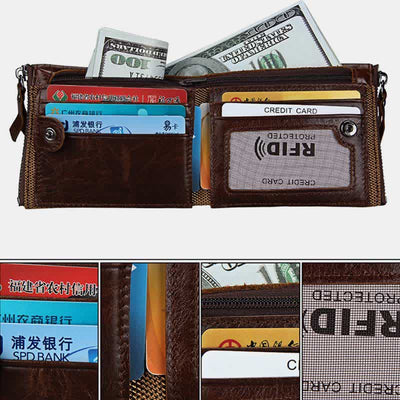 Large Capacity Leather Wallet RFID Blocking Bifold Flip Mens Wallet