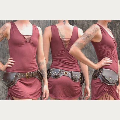 Waist Bag for Women Men Medieval PU Leather Rivets Waist Bag