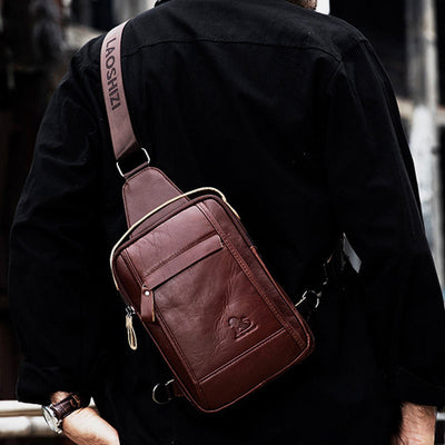 Waterproof Real Leather Retro Sling Bag