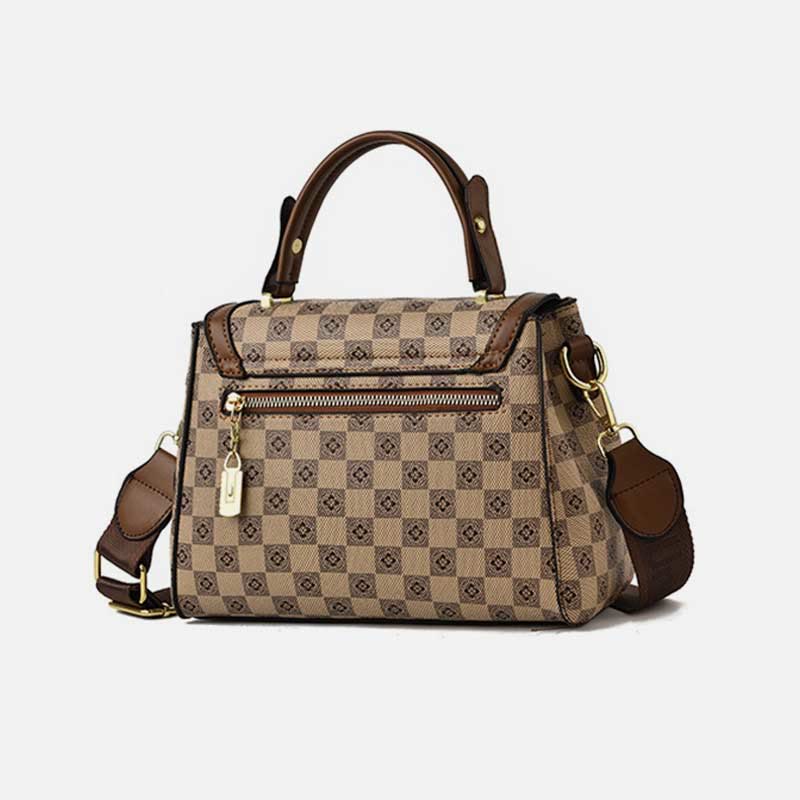 British Elegant Handbag Women Checkerboard Pattern Crossbody Leather Purse