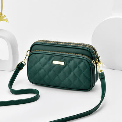 Triple Zip Crossbody Bag Quilted Leather Shoulder Purse for Women