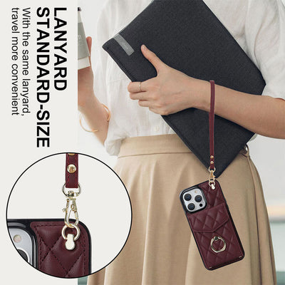 Phone Wallet Case For iPhone 14/15/16 Functional Quilted Crossbody Phone Case