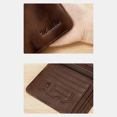 RFID Blocking Cowhide Leather Wallet Retro Roomy Front Pocket Wallet