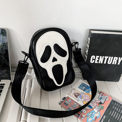 Crossbody Bag For Party Funny Ghost Skull Pattern Leather Pack