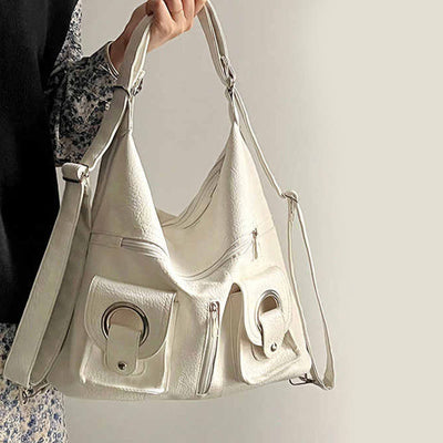 Double Compartment Soft Leather Crossbody Bag Convertible Backpack for Women