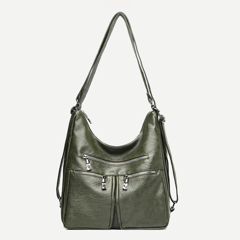 3 Way Use Backpack Multi Pocket Leather Zip Crossbody Shoulder Bag