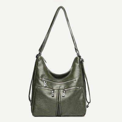 3 Way Use Backpack Multi Pocket Leather Zip Crossbody Shoulder Bag