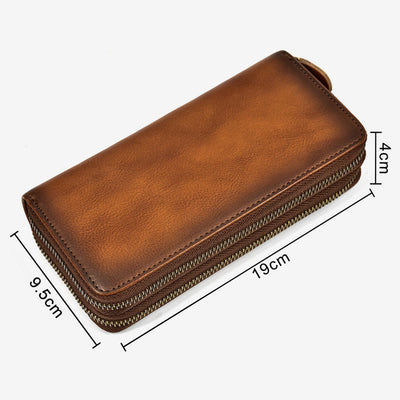 Long Wallet For Men Genuine Leather Retro Casual Clutch