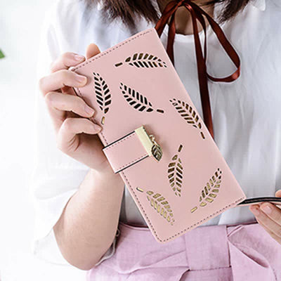 Large Leather Wallet for Women Hollow Out Long Ladies Clutch