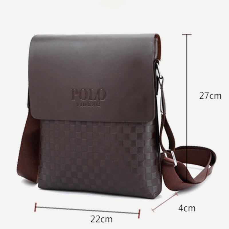 Small Messenger Bag for Men Plaid PU Leather Crossbody Shoulder Bag