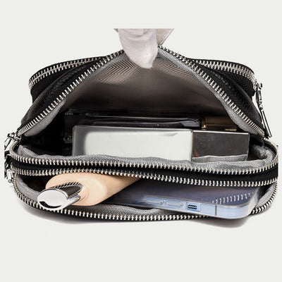 Triple Zip Genuine Leather Crossbody Bag Casual Travel Purse