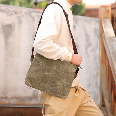 Retro Canvas Crossbody Bag Large Slim Laptop Bag Shoulder Bag