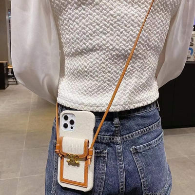 Vintage iPhone Card Holder Case Cell Phone Bag with Neck Strap