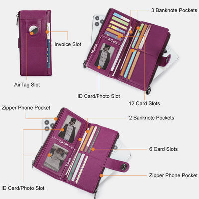 RFID Blocking Genuine Leather Women Wallet Anti-theft Air Tag Holder Card Holder
