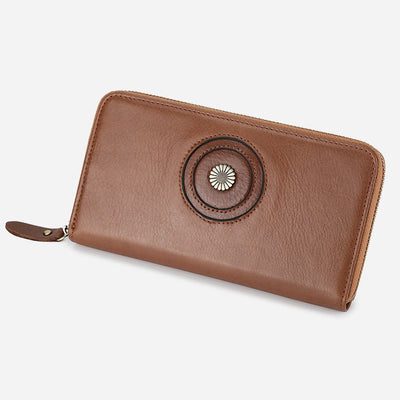 Genuine Leather Wallet For Women Men Solid Color Clutch Bag