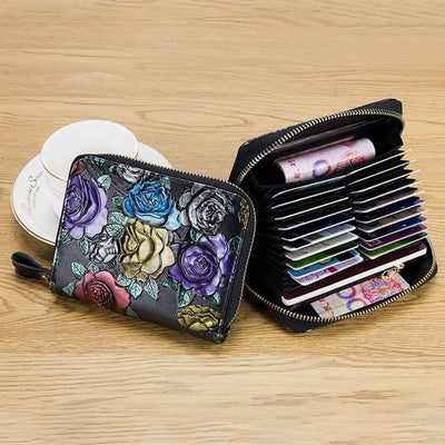 RFID Multi-Slot Elegant Hand-Painted Floral Wallet Card Holder