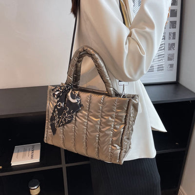Down Handbag Large Capacity Detachable Strap Crossbody Tote For Winter