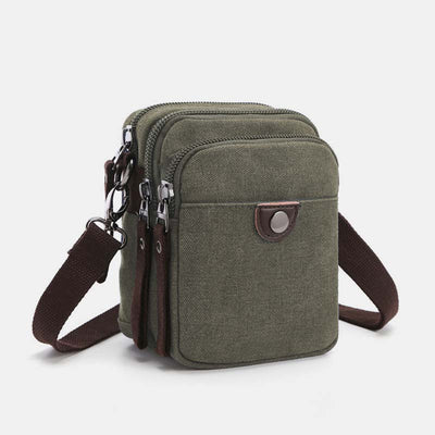 Multi-Pocket Men Canvas Crossbody Bag with Belt Loop Adjustable Shoulder Strap