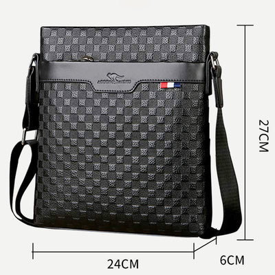 Genuine Leather Waterproof Messenger Bag for Men Plaid Crossbody Bag