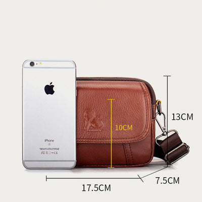 Waist Bag For Men Genuine Leather Horizontal Multi-Functional Phone Bag