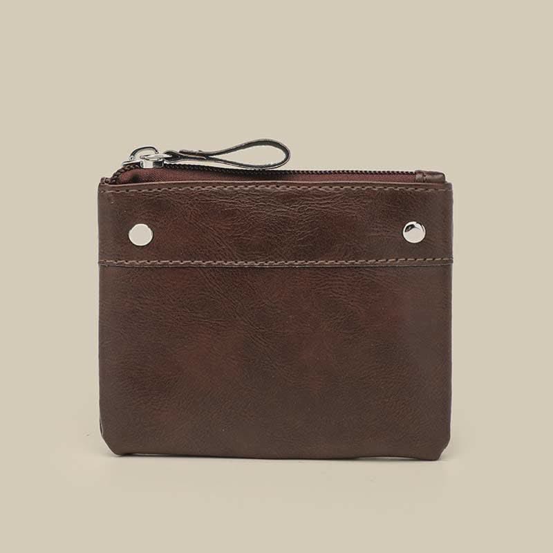 Retro Leather Coin Pouch Change Holder for Women Mini Zipper Wallet