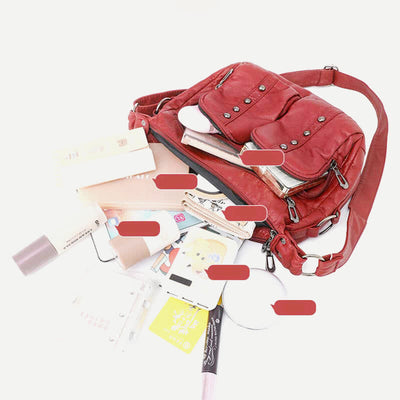 Mulit-Pocket Crossbody Purse for Women Retro Rivets Leather Shoulder Handbag