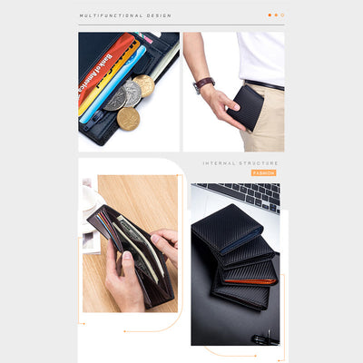 Mens RFID Leather Wallet Multiple Card Slots Short Money Clip