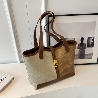 Elegant Color Matching Tote Large Leather Shoulder Purse For Women