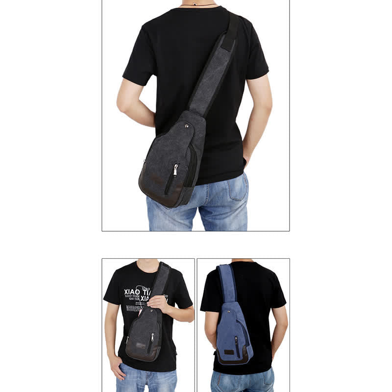 Canvas Sling Bag for Men Outdoor Travel Camping Chest Day Pack