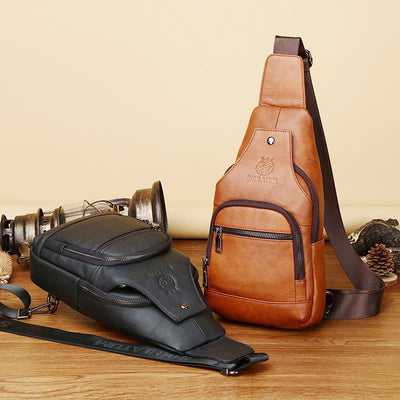 Genuine Leather Sling Bag Crossbody Backpack for Men Hiking Travel Daypack
