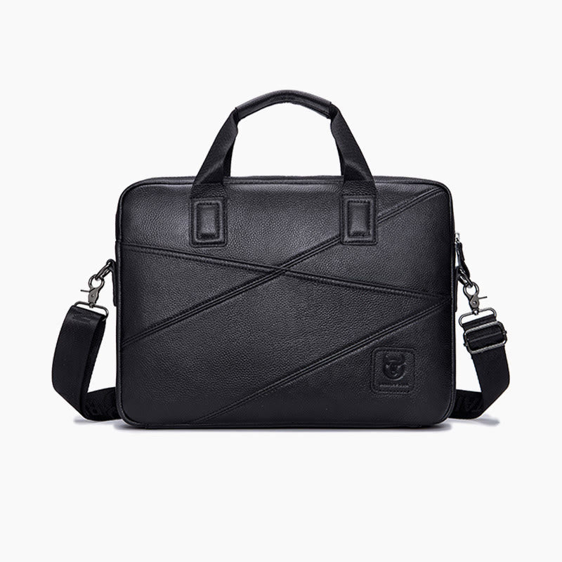 Briefcase For Men Business Solid Color Genuine Leather Crossbody Bag