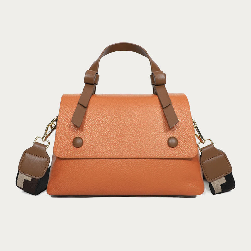 Retro Top Handle Bag For Women Lychee Pattern Leather Bag