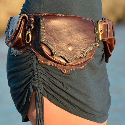 Waist Bag for Women Men Medieval PU Leather Rivets Waist Bag