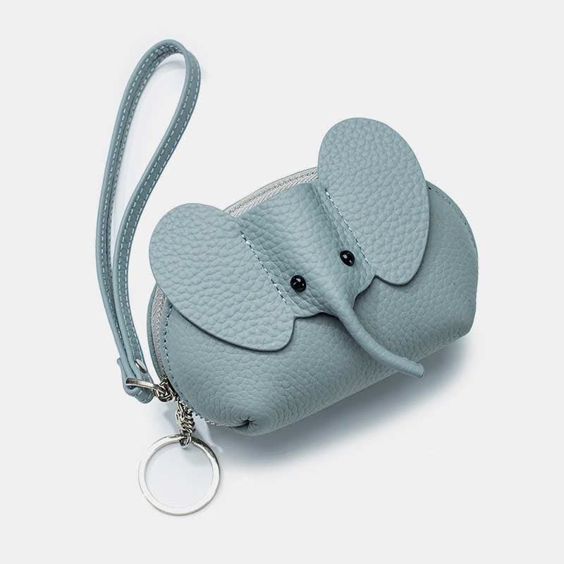 Women Small Coin Purse Elephant Leather Wallet Change Pouch Wristlet