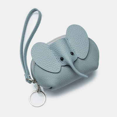 Women Small Coin Purse Elephant Leather Wallet Change Pouch Wristlet