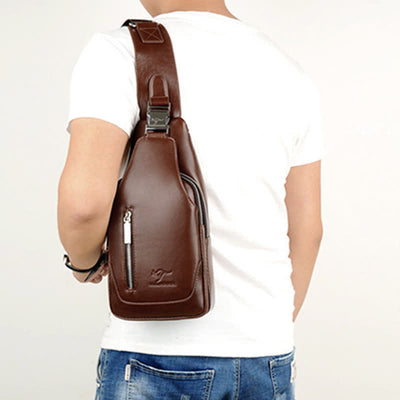Men's Anti-theft Vintage Sling Bag with USB Charging Port