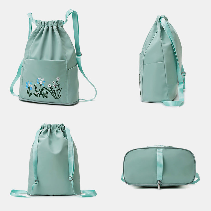 Large Capacity Waterproof Foldable Floral Embroidery Fitness Travel Backpack
