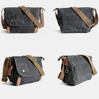 Large Capacity Retro Oil-Wax Canvas Crossbody Bag Messenger Bag