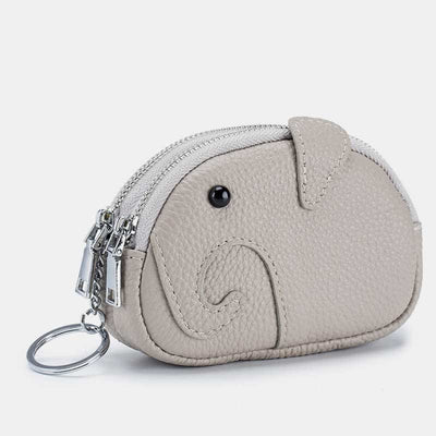 Genuine Leather Cute Elephant Coin Purse Zip Change Wallet Pouch